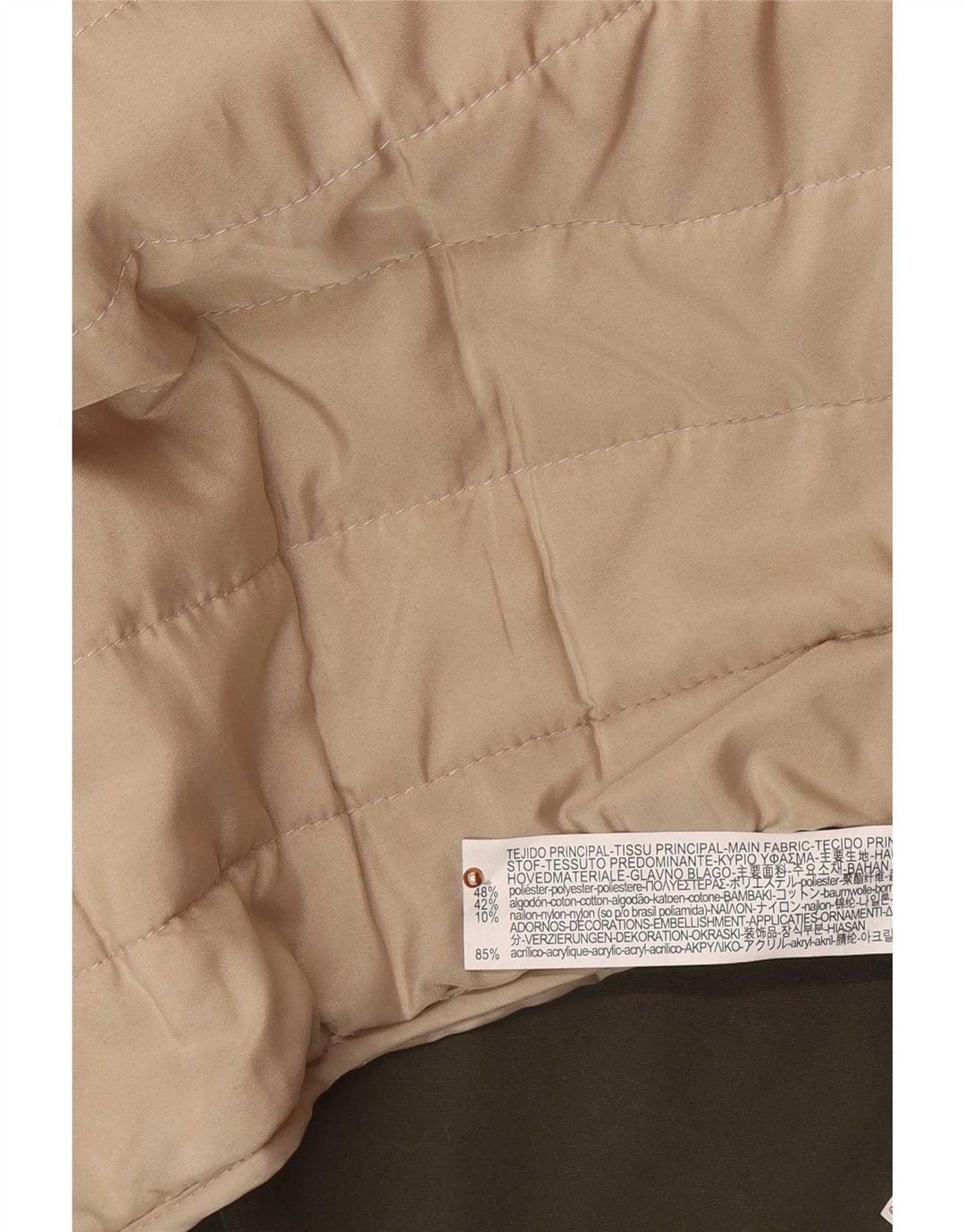 Zara Dame Hætte Oversized Parka Jacket UK 10 Small Khaki Polyester