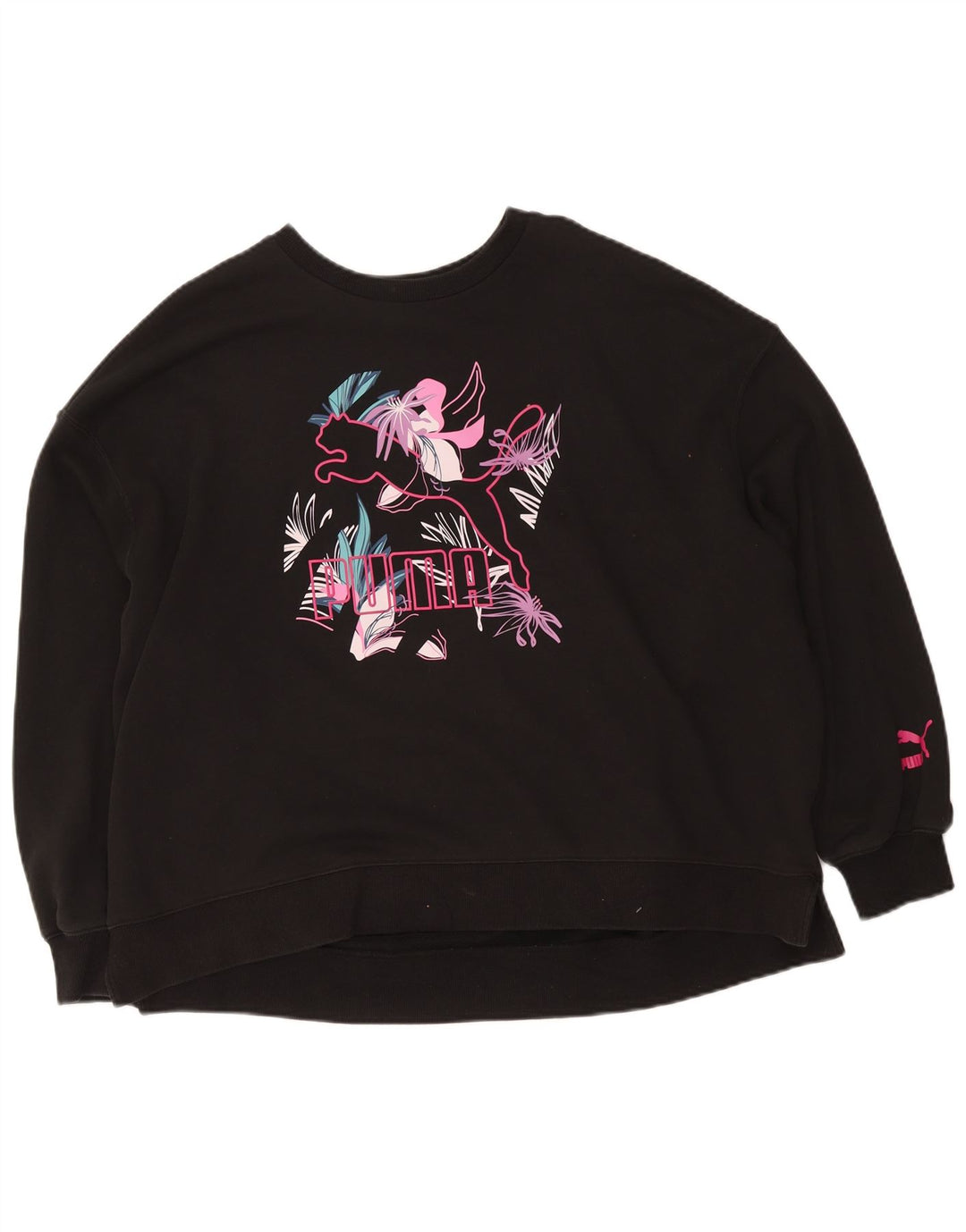 Puma Dame Grafisk Oversized Sweatshirt Jumper UK 16 Large Black Floral