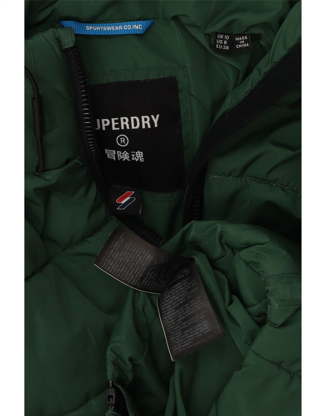 Superdry oversize polstret jakke med hætte til kvinder UK 10 Lille grøn polyester