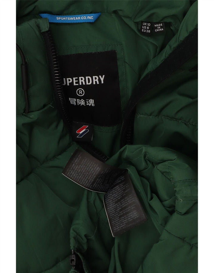 Superdry oversize polstret jakke med hætte til kvinder UK 10 Lille grøn polyester