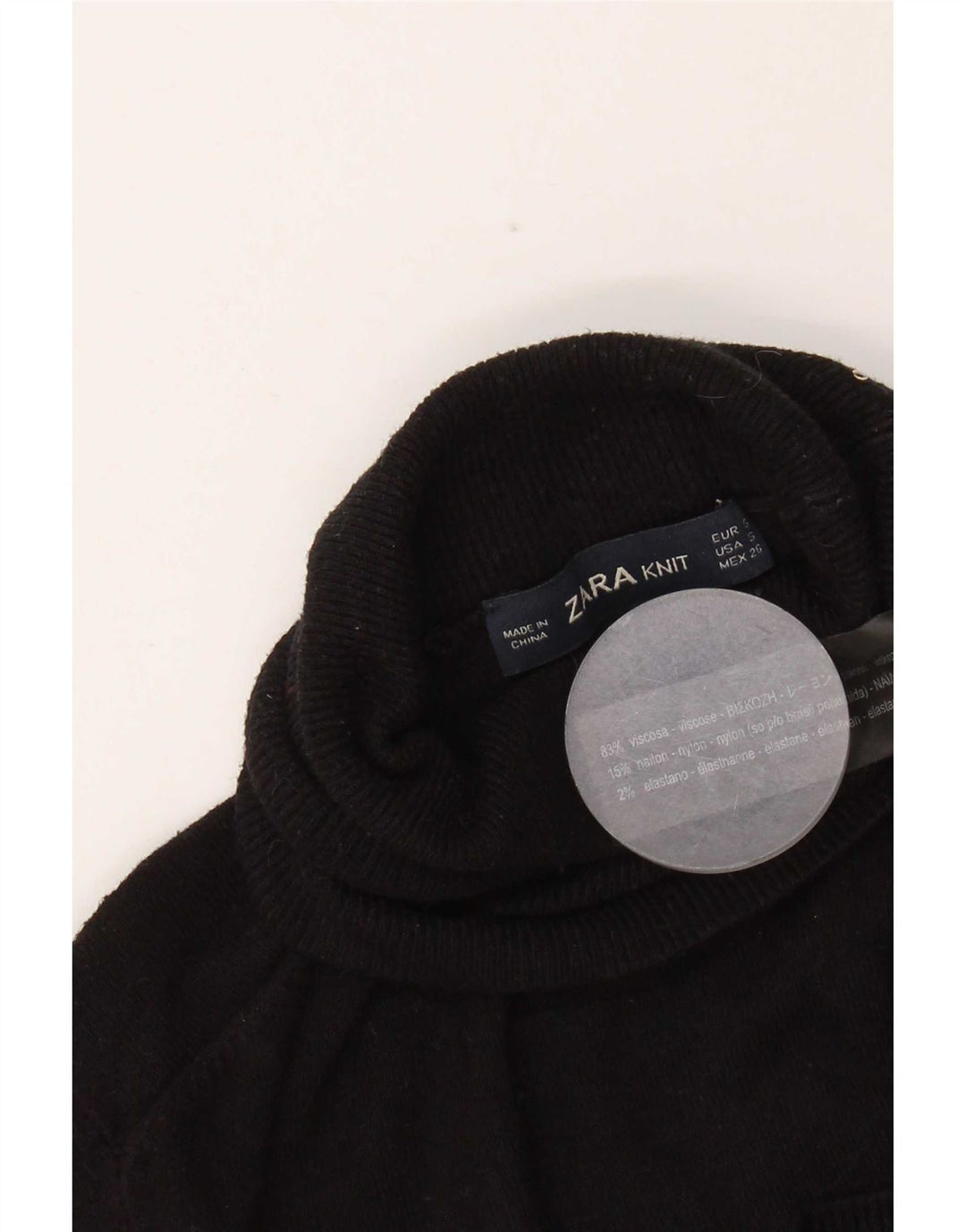 Zara Dame Rullehals Sweater UK 8 Small Black Viscose
