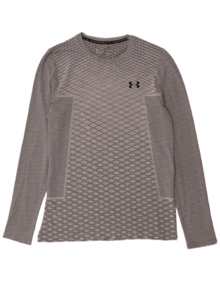 Under Armour Herre Heat Gear Top Langærmet Medium Grå Geometrisk