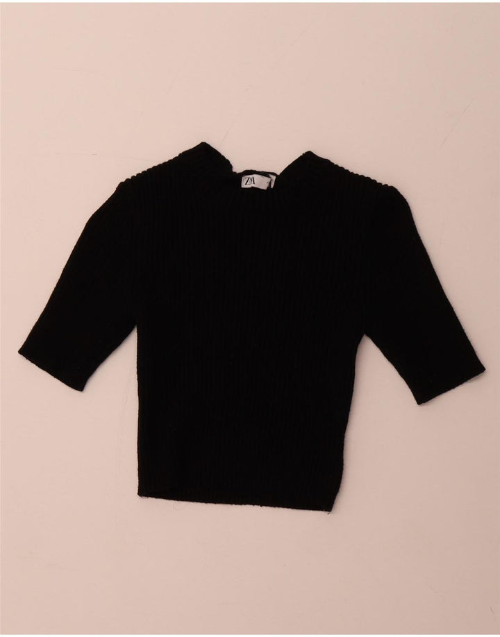 ZARA Womens Crop 3/4-ærmet bådhalstrøje UK 14 Large Black