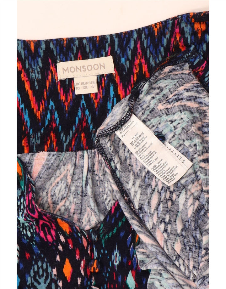 MONSOON Dame 3/4 ærmet bluse Top UK 10 Small Multicolored Ikat