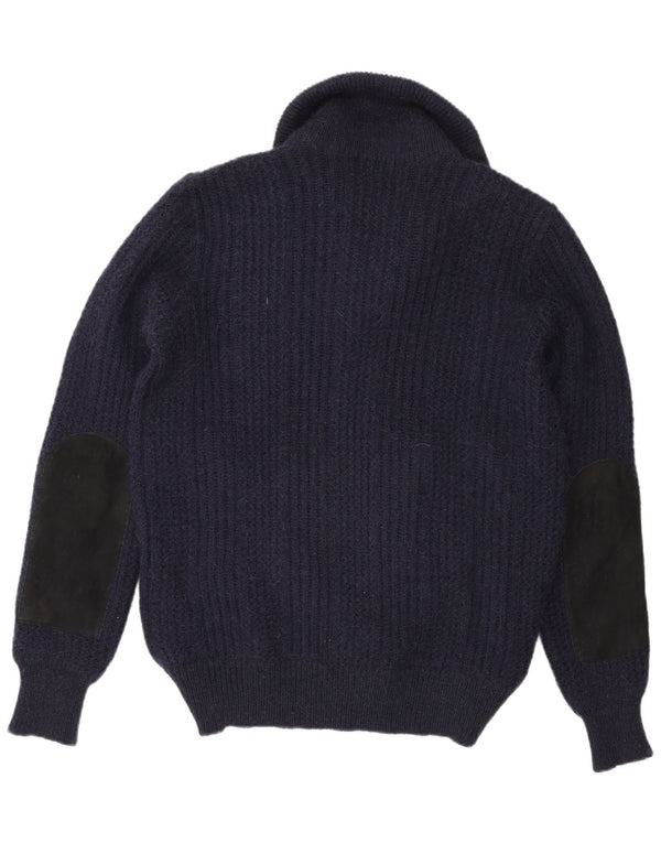 Vintage herre cardigan sweater IT 48 Medium Navy Blue Colourblock Camelhair