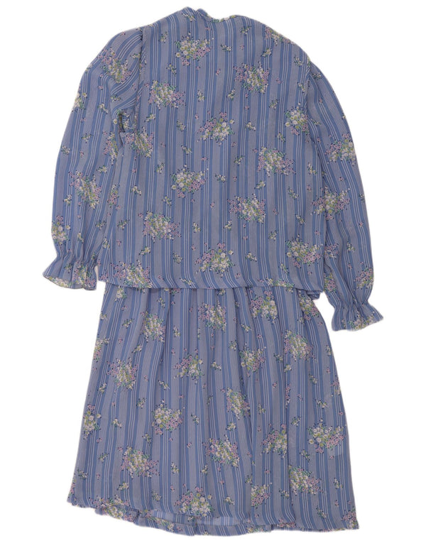 VINTAGE Womens Long Sleeve Maxi Dress UK 14 Medium Blue Floral