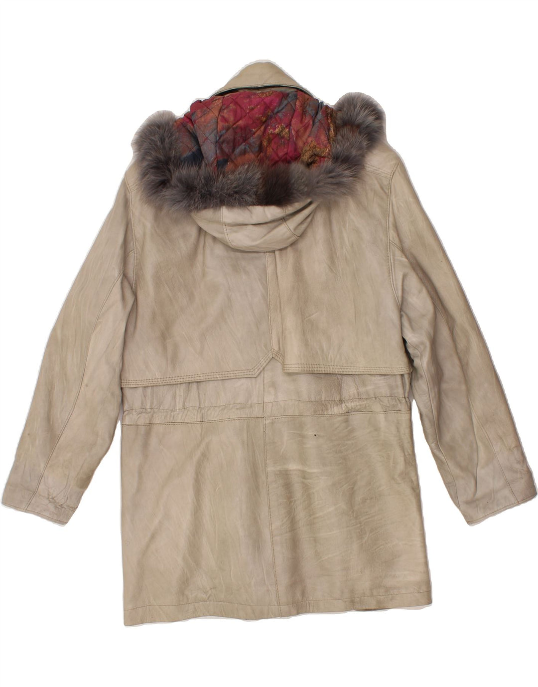 ECHTES LEDER Womens Hooded Leather Coat UK 16 Large Beige Leather Vintage Echtes Leder and Second-Hand Echtes Leder from Messina Hembry 