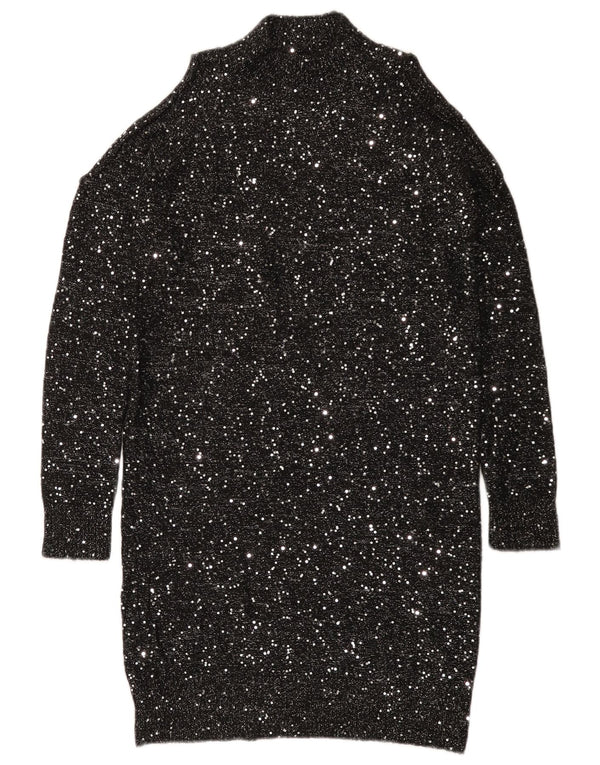 Oasis Dame Langærmet Sequin Jumper Kjole UK 10 Small Black Flecked