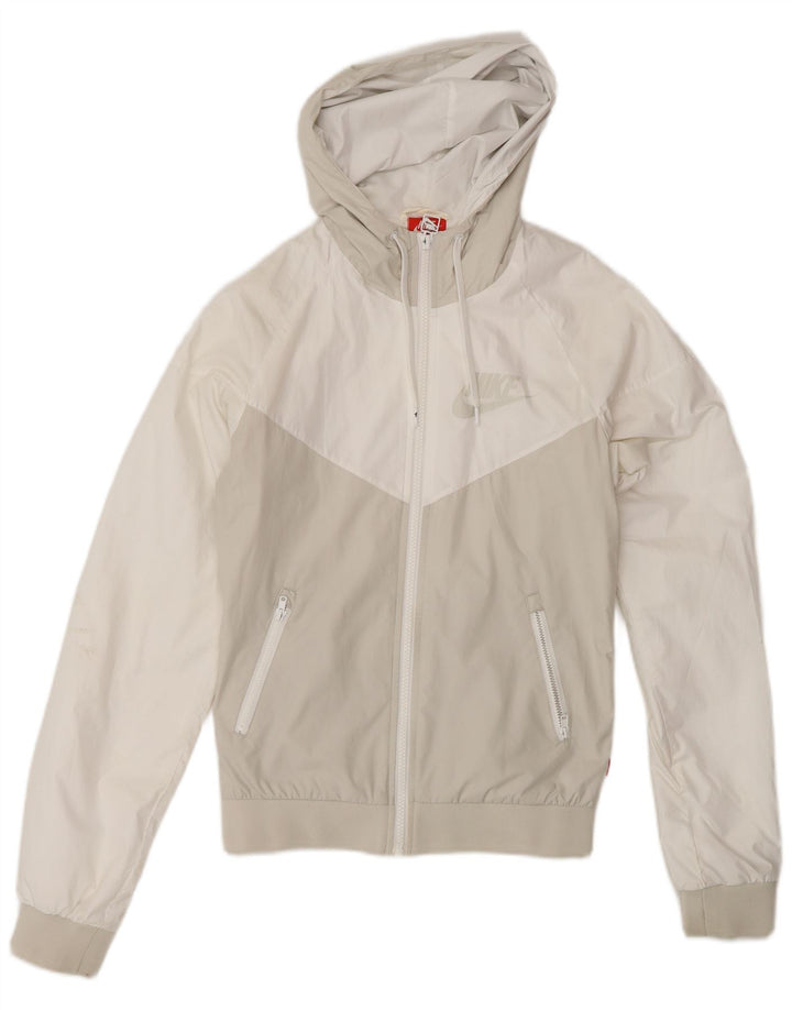 Nike dame træningsdragt med hætte topjakke UK 6 XS Hvid Colourblock Polyester