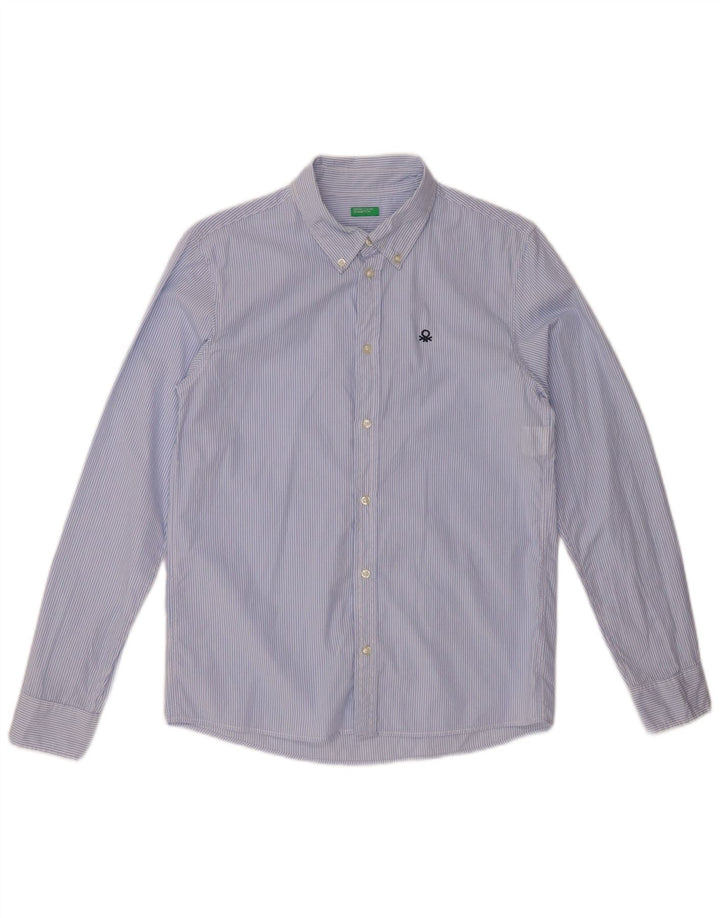 BENETTON drengeskjorte 13-14 år 3XL blå nålestribet bomuld