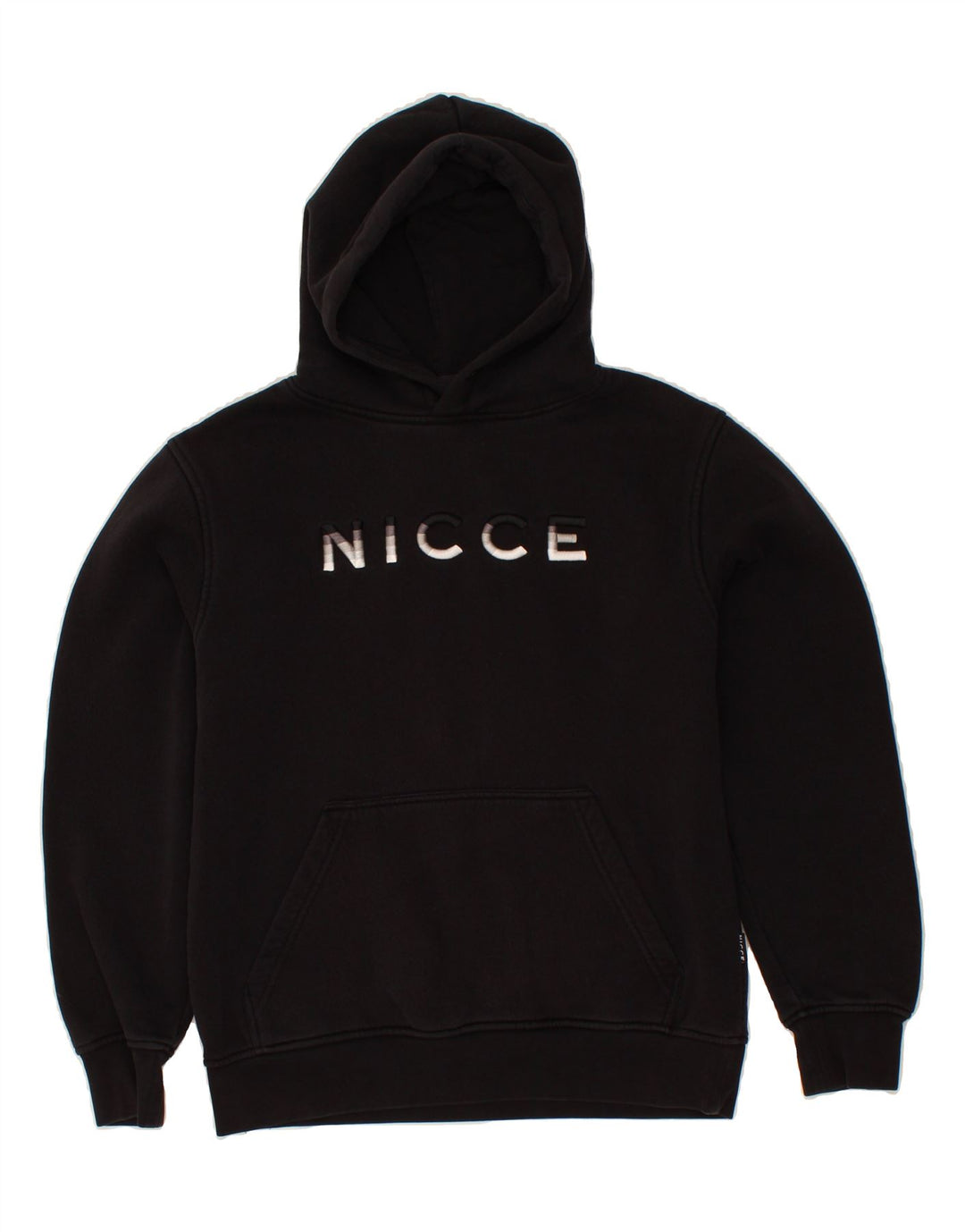 NICCE Mens Graphic Hoodie Jumper Small Black Cotton Vintage Nicce and Second-Hand Nicce from Messina Hembry 