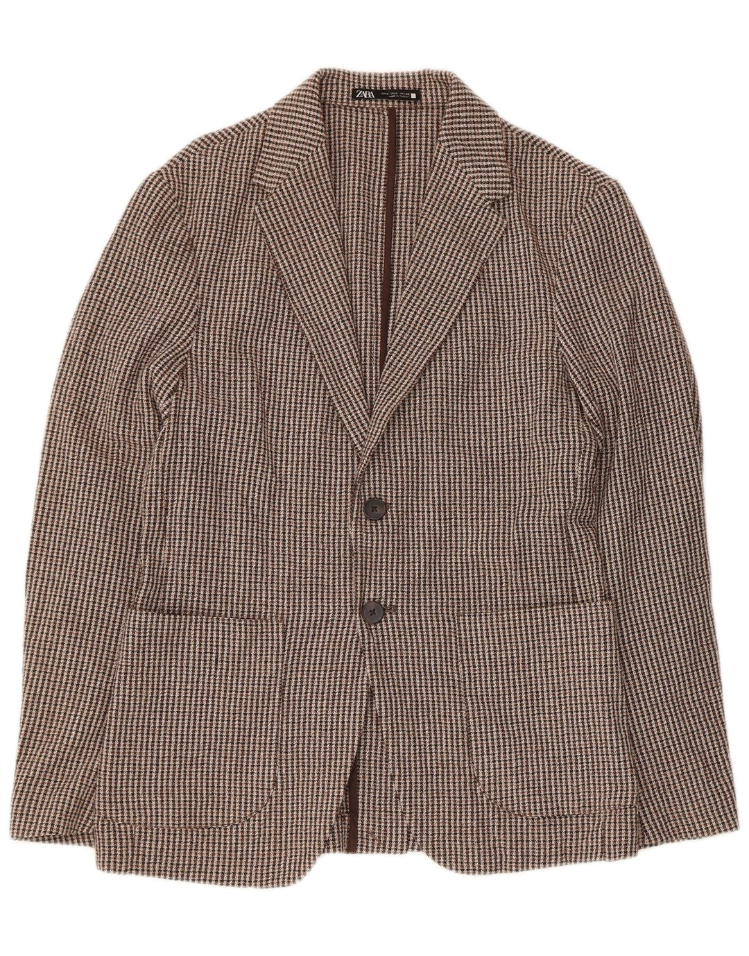 Zara Herre 2-knaps blazerjakke UK 36 Small Brown Houndstooth