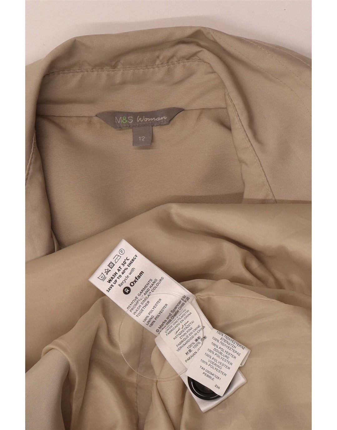 Marks & Spencer Trench Coat til kvinder UK 12 Medium Beige Polyester Classic