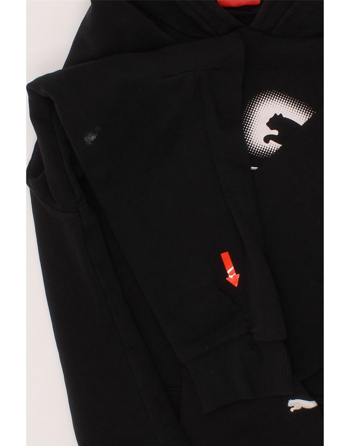 PUMA Boys Graphic Hoodie Jumper 11-12 Years Black Vintage Puma and Second-Hand Puma from Messina Hembry 