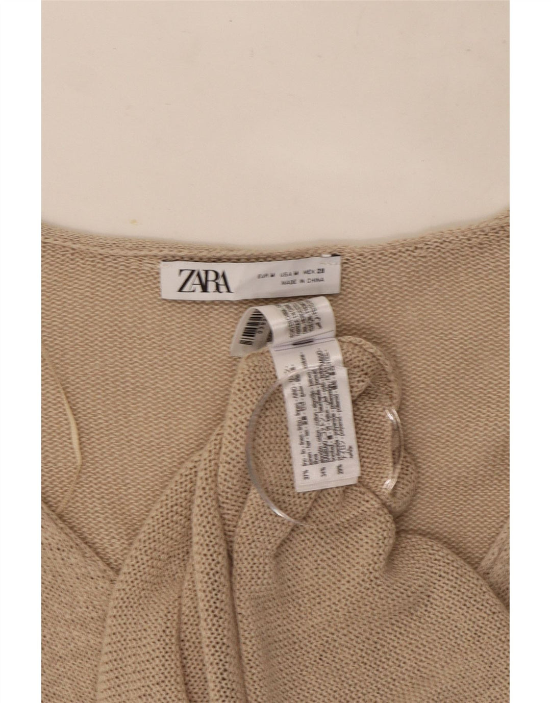 Zara Dame Cardigan Sweater UK 14 Medium Beige Linen