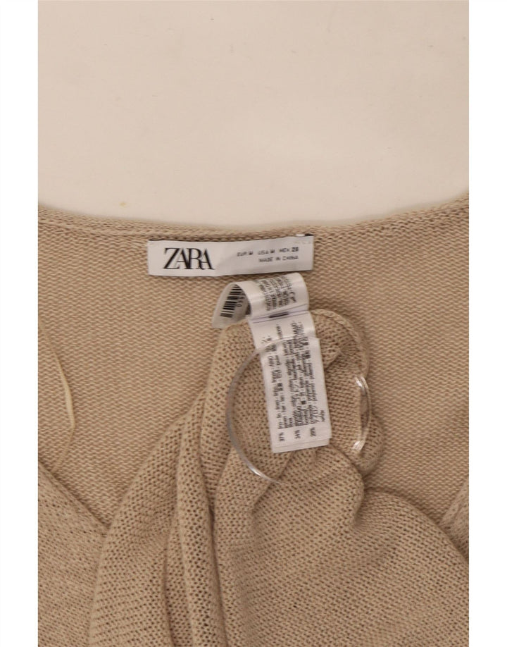 Zara Dame Cardigan Sweater UK 14 Medium Beige Linen