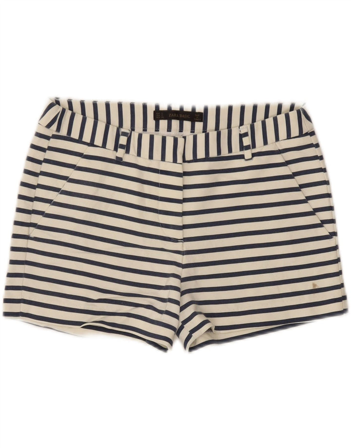 Zara Chino Shorts til kvinder Small W26 Hvidstribet bomuld