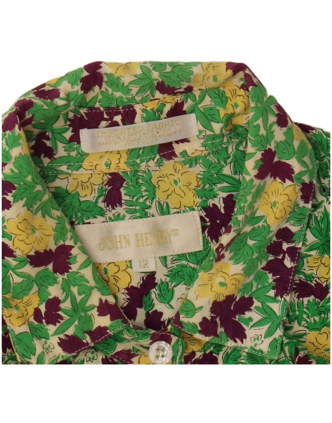 John Henry Dame Oversized Shirt US 12 Large Green Floral Cotton