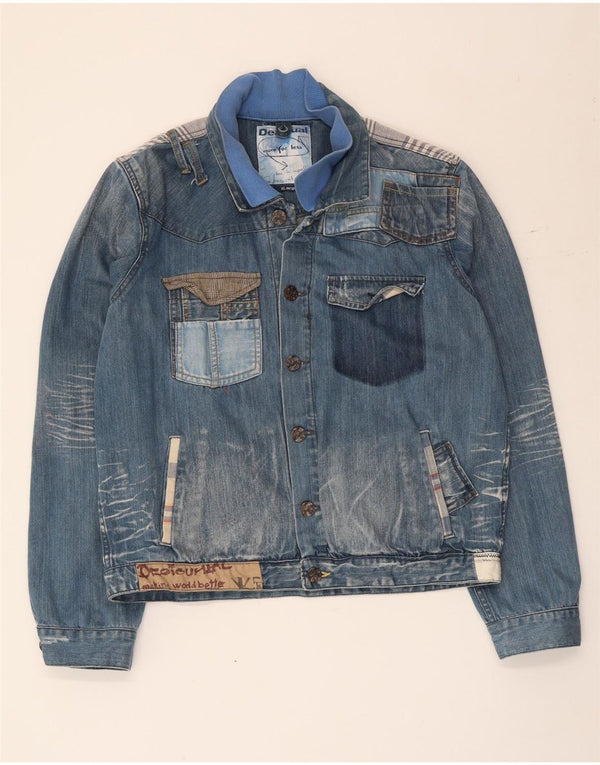 Desigual Herre grafisk denimjakke UK 42 XL Blå Patchwork Bomuld