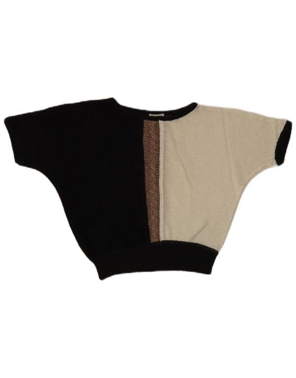 Vintage Womens Boat Neck Jumper Sweater UK 14 Medium Black Colourblock