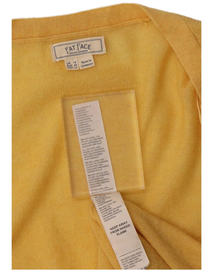 FAT FACE Womens Longline Open Cardigan Sweater UK 14 Medium Yellow Wool