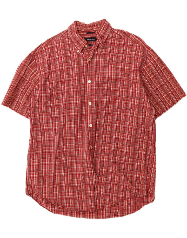 NAUTICA Mens Short Sleeve Shirt Large Red Check Cotton