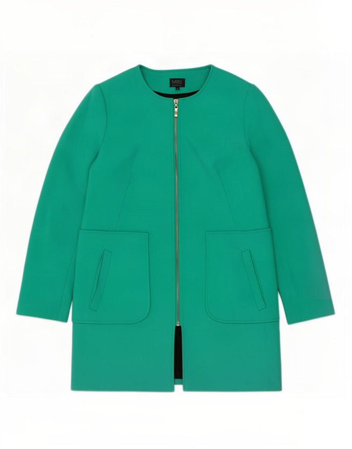 Marks & Spencer Womens Full Zip Overcoat UK 12 Medium Green Polyester