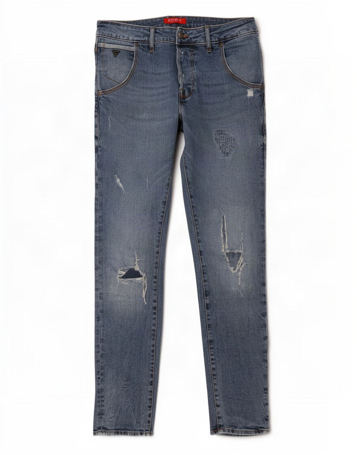 Guess Mænd Distressed Slim Jeans W32 L30 Blå Bomuld