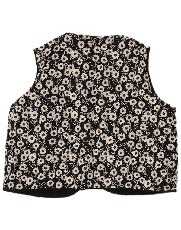 Vintage vendbar vest for kvinder UK 16 Large Black Floral