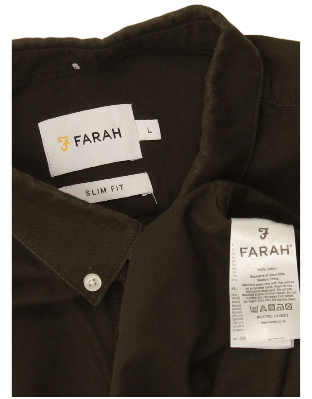 FARAH Slim Fit Skjorte til mænd Stor Khaki Bomuld