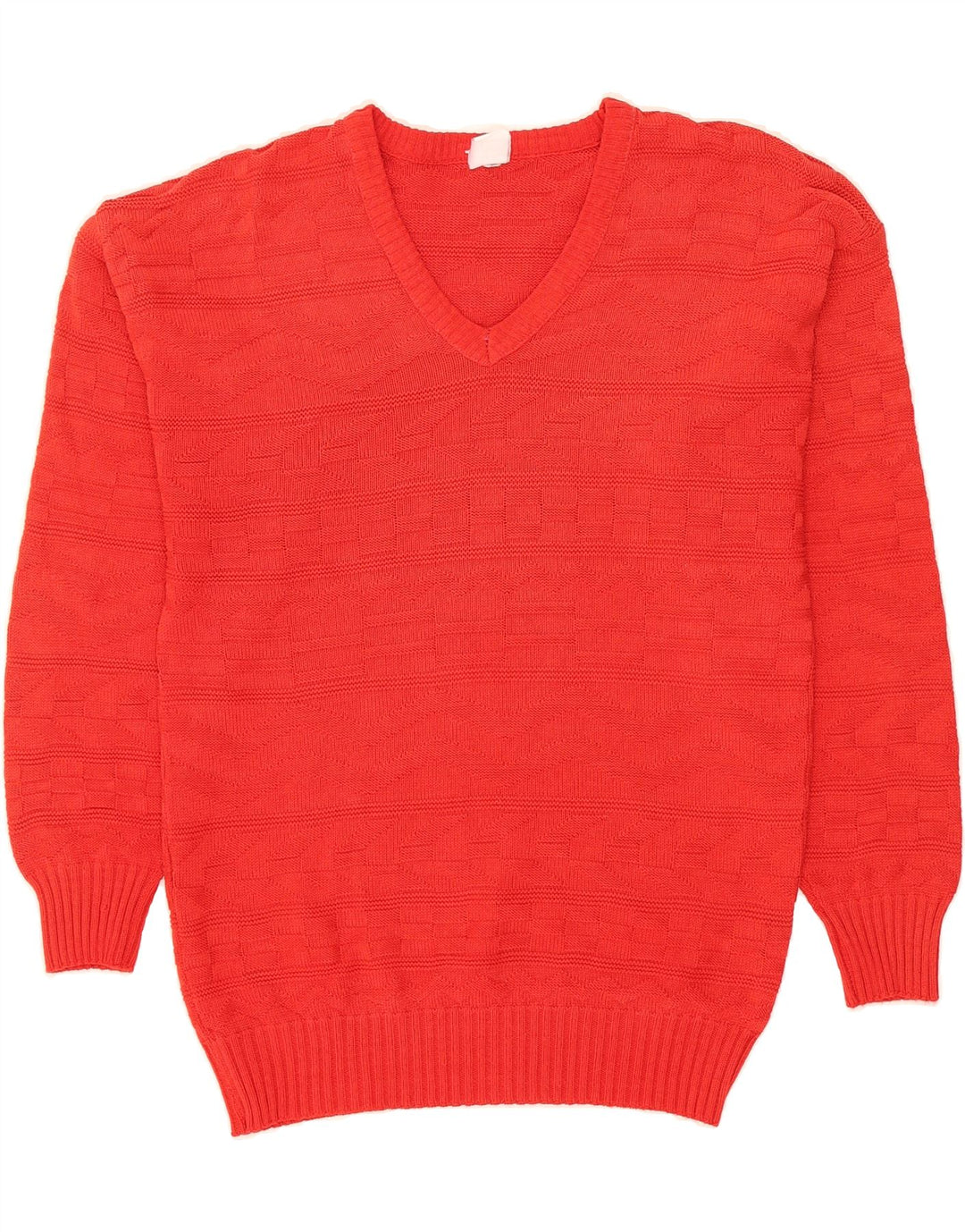 VINTAGE Womens V-Neck Jumper Sweater UK 14 Medium Red Cotton Vintage Vintage and Second-Hand Vintage from Messina Hembry 