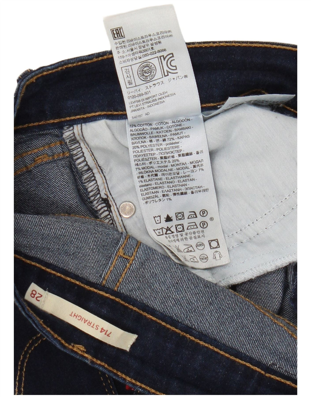 Levi's Dame 714 Straight Jeans W28 L30 Marineblå Bomuld