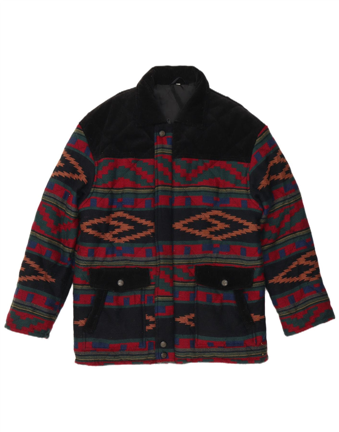 VINTAGE Herre quiltet jakke UK 40 Stor Flerfarvet Geometrisk