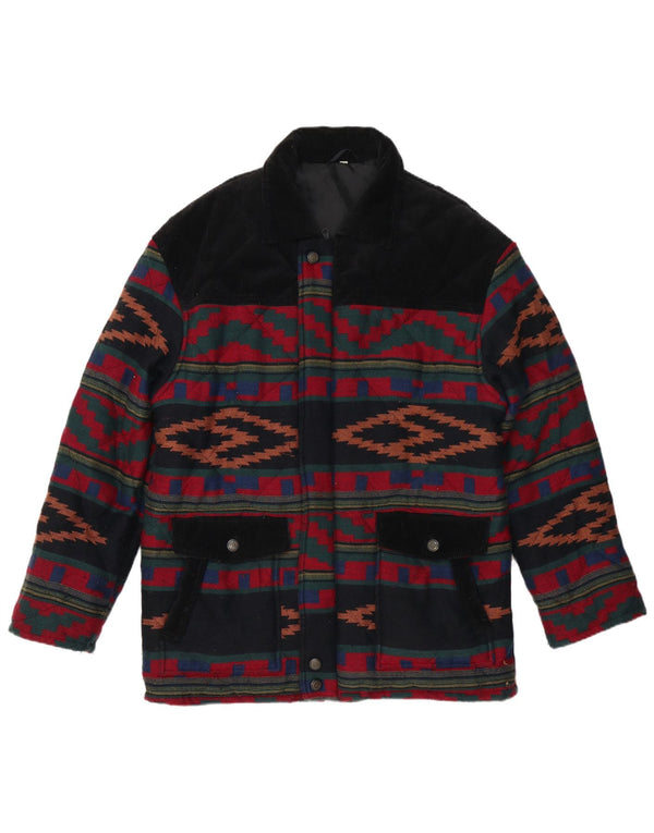 VINTAGE Herre quiltet jakke UK 40 Stor Flerfarvet Geometrisk