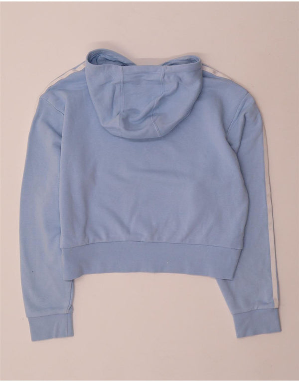 ADIDAS Girls Her Crop Graphic Hoodie Jumper 14-15 Years Blue Floral Cotton