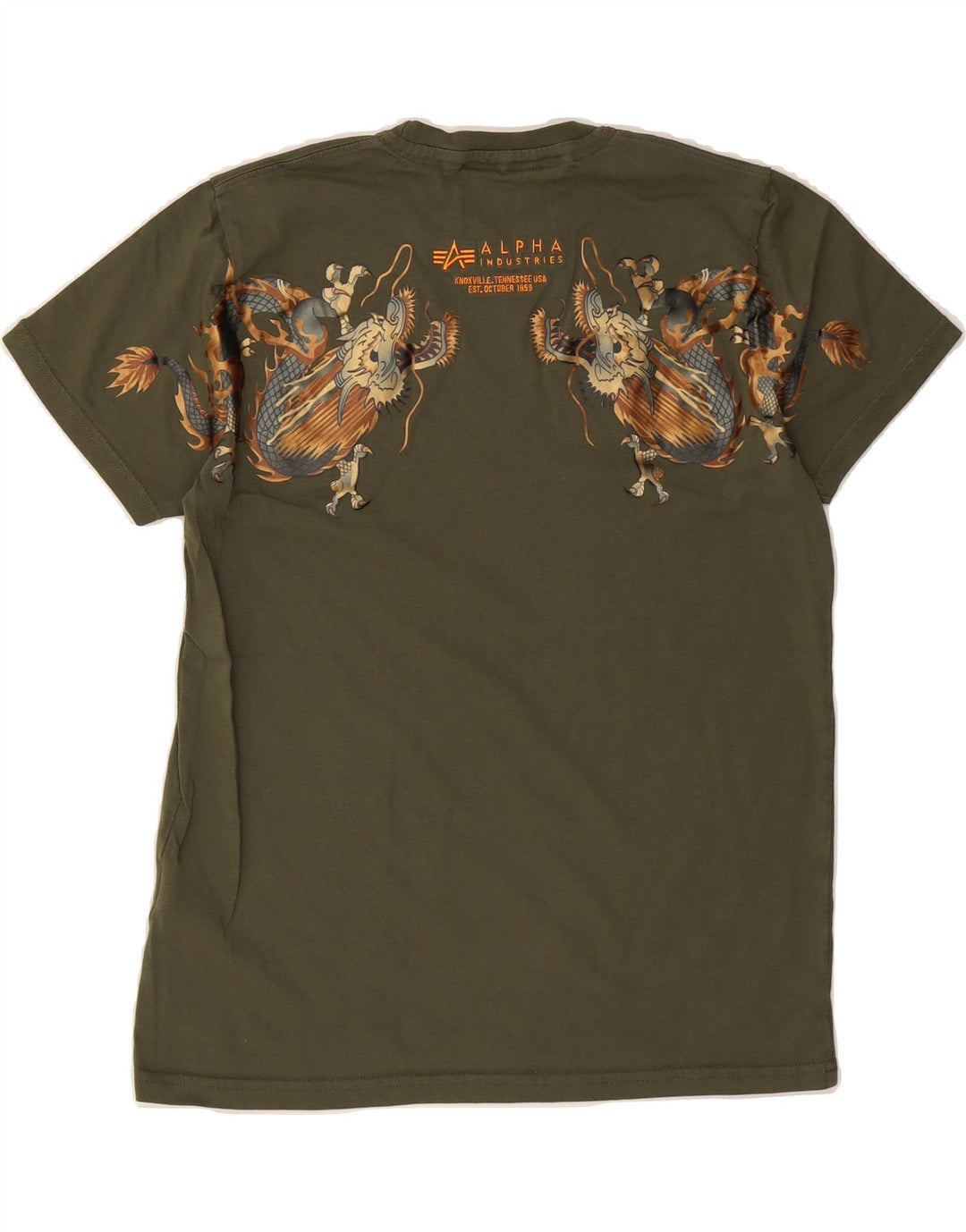 ALPHA INDUSTRIES Mens Graphic T-Shirt Top Medium Green Cotton Modern Vintage Alpha Industries and Second-Hand Alpha Industries from Messina Hembry 