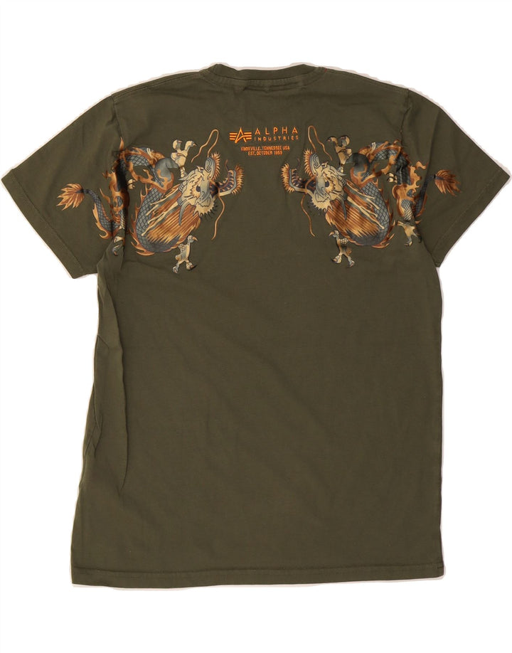 ALPHA INDUSTRIES Mens Graphic T-Shirt Top Medium Green Cotton Modern Vintage Alpha Industries and Second-Hand Alpha Industries from Messina Hembry 