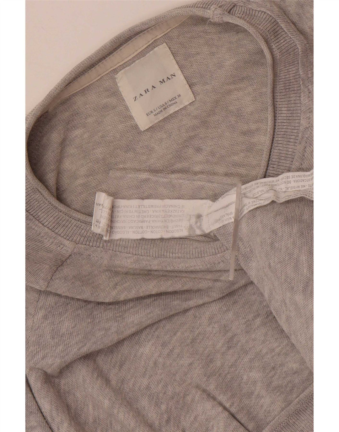 Zara Herre Boat Neck Jumper Sweater Lille grå Flecked Bomuld