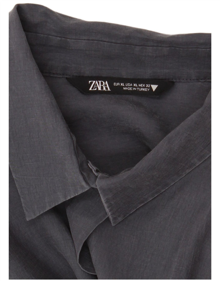 Zara Womens Longline Oversized Shirt UK 18 XL Navy Blue