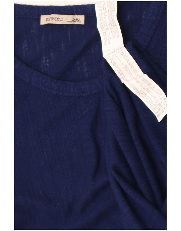 Zara Dame Asymmetrisk Tunika Top UK 10 Small Blue Viscose