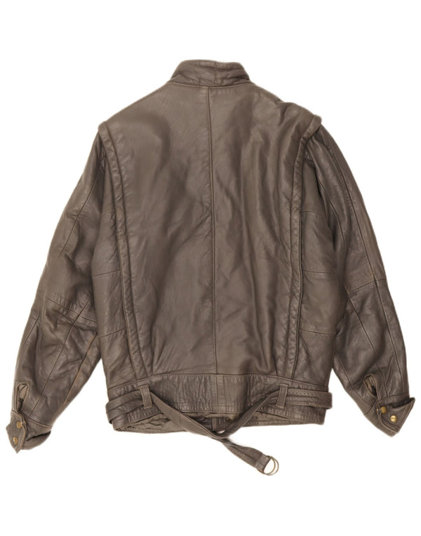 Vintage Mens Loose Fit Leather Jacket IT 44 XS Grey Leather