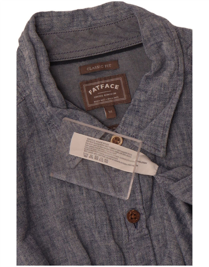 Fat Face Herre Kortærmet Classic Fit Shirt Medium Blue Linen