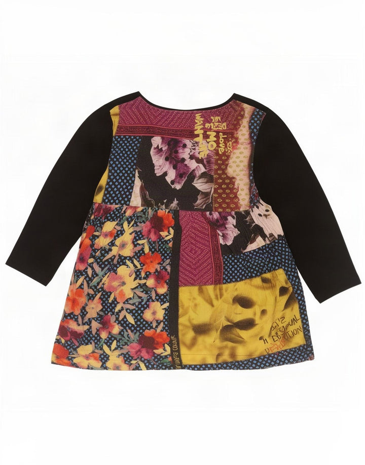 Desigual Dame Grafisk Langærmet Bluse Top UK 6 XS Sort Patchwork
