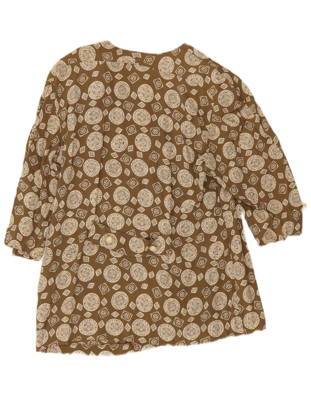 Vintage skjortebluse med 3/4 ærmer til kvinder IT 43 Medium Khaki Geometrisk Acetat