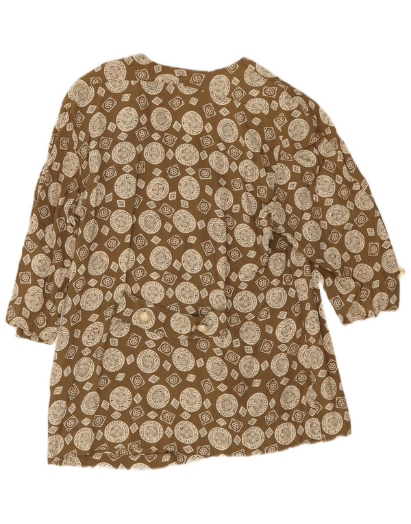 Vintage skjortebluse med 3/4 ærmer til kvinder IT 43 Medium Khaki Geometrisk Acetat