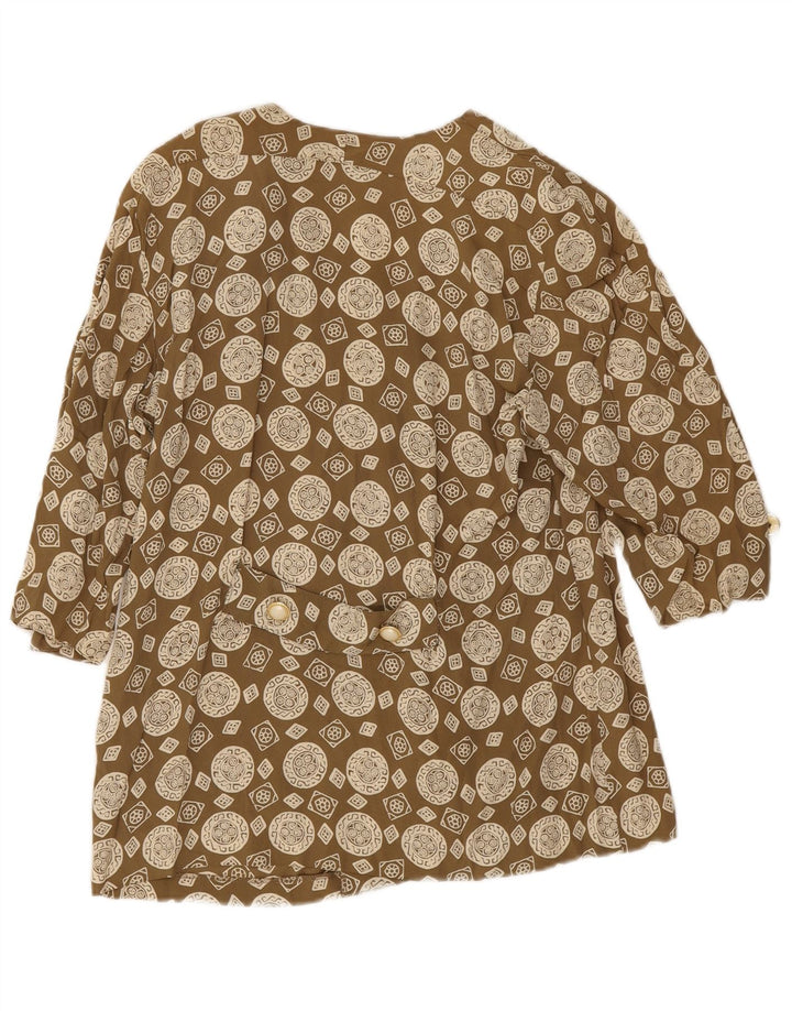 Vintage skjortebluse med 3/4 ærmer til kvinder IT 43 Medium Khaki Geometrisk Acetat