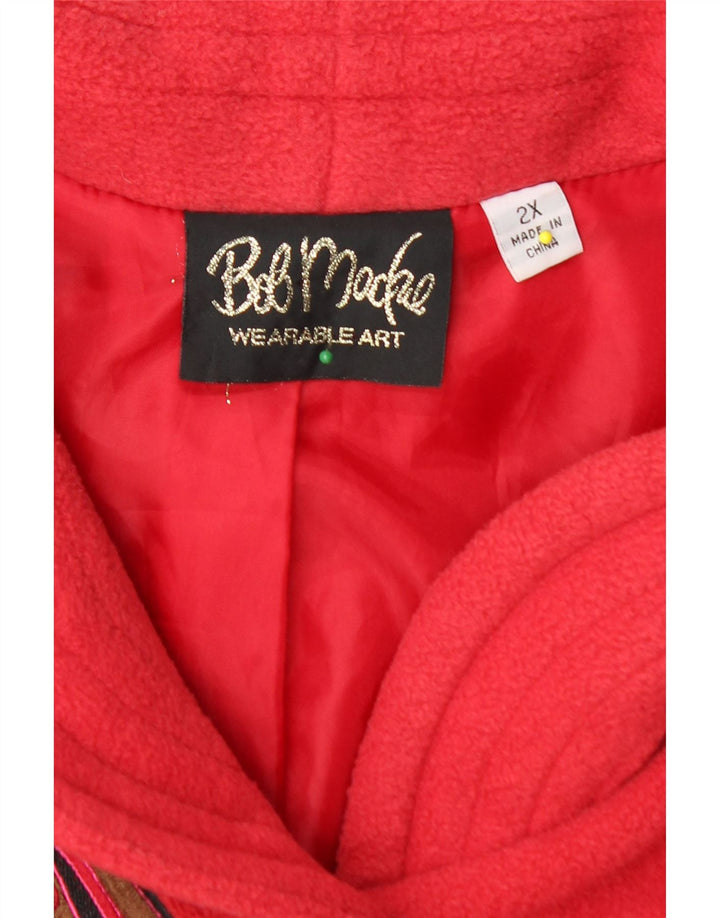 BOB MACKIE Dame Loose Fit Fleece Overfrakke UK 20 2XL Rød Blomster Polyester
