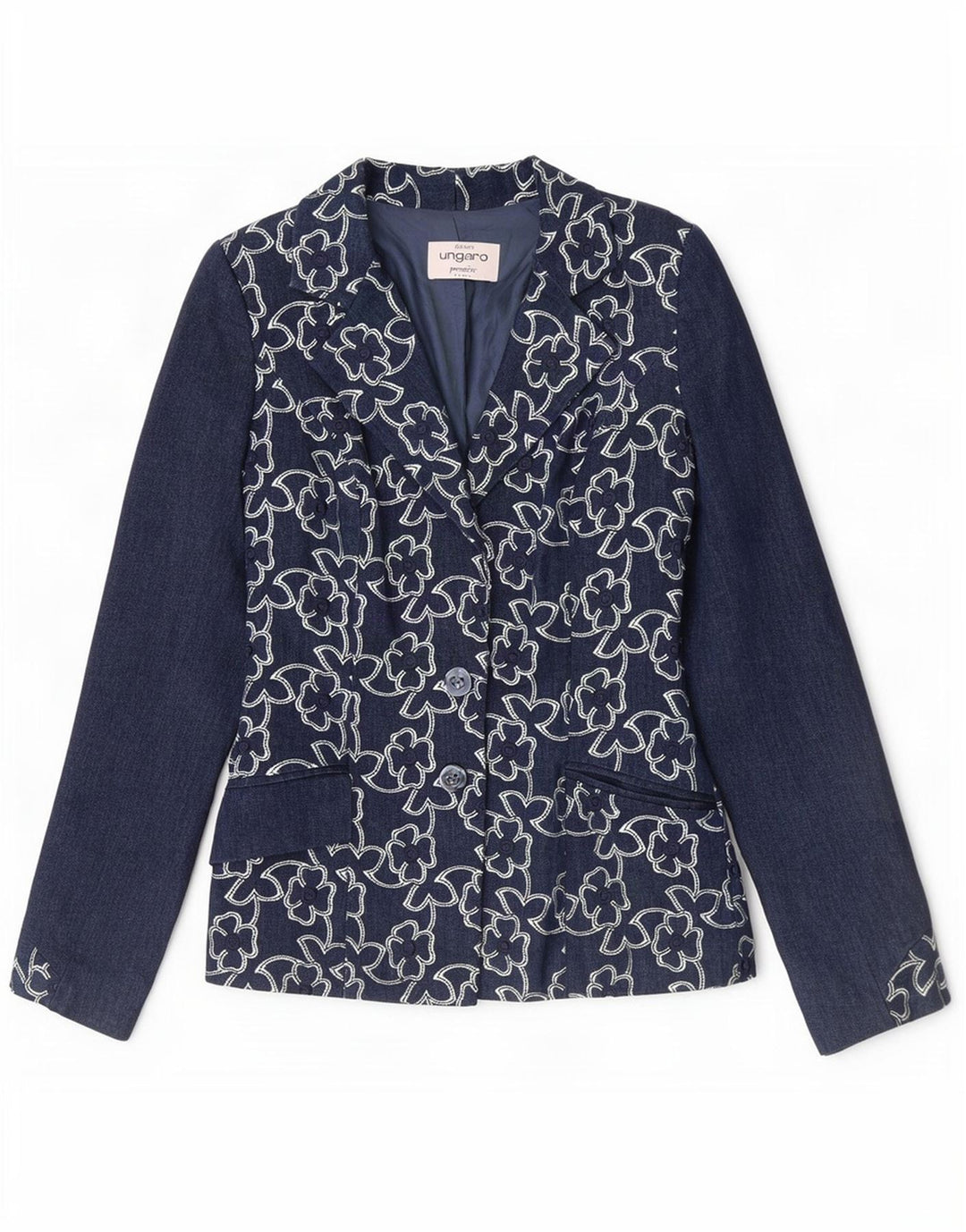 Ungaro Dame 2 Button Blazer Jacket UK 8 Small Navy Blue Floral