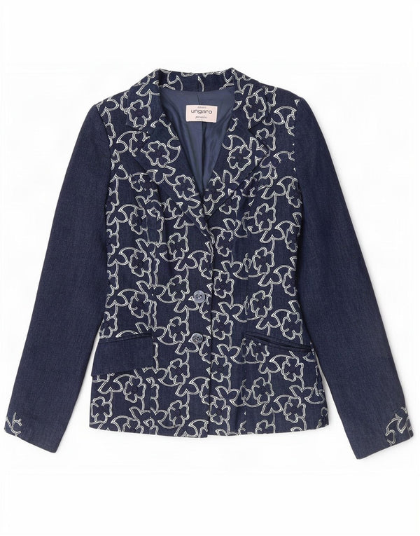 Ungaro Dame 2 Button Blazer Jacket UK 8 Small Navy Blue Floral