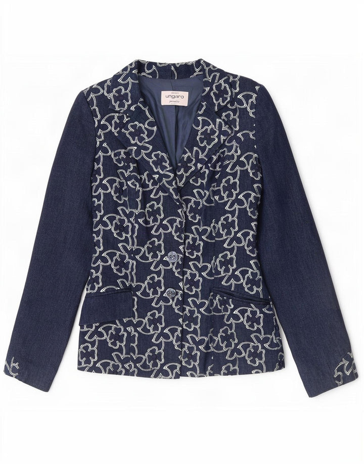 Ungaro Dame 2 Button Blazer Jacket UK 8 Small Navy Blue Floral
